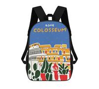 sinyumoney Cartoon Rome Colosseum 3D Printed 17 Inch School Children's Backpacks 3D Printed Cool School Bag for Boys Elementary And Middle