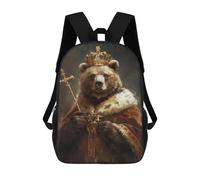 sinyumoney Cartoon Royal Bear King Crowned Artwork Children's 17 Inch Backpacks 3D Printed Rucksack for Kids Travel Rucksacks Book Bags Kids School Bag