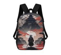 sinyumoney Cartoon Samurai Japanese Landscape 3D Printed 17 Inch School Children's Backpacks 3D Printed Cool School Bag for Boys Elementary And Middle