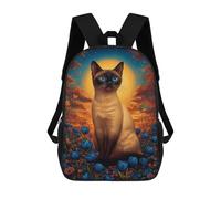 sinyumoney Cartoon Siamese Cat in A Field of Flowers 3D Printed 17 Inch School Children's Backpacks 3D Printed Cool School Bag for Boys Elementary And Middle