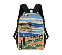 sinyumoney Cartoon Sicily Travel Poster 3D Printed 17 Inch School Children's Backpacks 3D Printed Cool School Bag for Boys Elementary And Middle