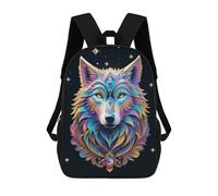sinyumoney Cartoon Surreal Galaxy Wolf Children's 17 Inch Backpacks 3D Printed Rucksack for Kids Travel Rucksacks Book Bags Kids School Bag