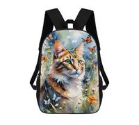 sinyumoney Cartoon Watercolor Cat with Butterflies Children's 17 Inch Backpacks 3D Printed Backpack for Kids Travel Rucksacks Book Bags Kids School Bag