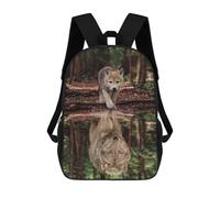 sinyumoney Cartoon Wolf And Pup Water Reflect Children's 17 Inch Backpacks 3D Printed Rucksack for Kids Travel Rucksacks Book Bags Kids School Bag