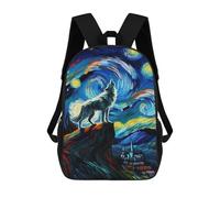 sinyumoney Cartoon Wolf Howling Under Starry Night Sky Children's 17 Inch Backpacks 3D Printed Rucksack for Kids Travel Rucksacks Book Bags Kids School Bag