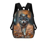 sinyumoney Cartoon Wolf Portrait in Autumn Forest Children's 17 Inch Backpacks 3D Printed Rucksack for Kids Travel Rucksacks Book Bags Kids School Bag