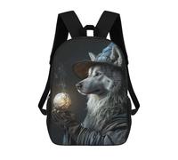 sinyumoney Cartoon Wolf Wizard with Magic Orb Children's 17 Inch Backpacks 3D Printed Rucksack for Kids Travel Rucksacks Book Bags Kids School Bag