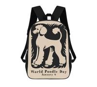sinyumoney Cartoon World Poodle Day Jan 6 Children's 17 Inch Backpacks 3D Printed Backpack for Kids Travel Rucksacks Book Bags Kids School Bag