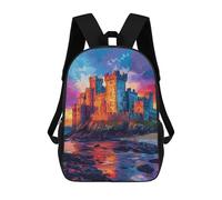 sinyumoney Castle by The Sea Sunset Backpacks 3D Printed 17inch Kids School Backpack Outdoor Casual Daypack Casual Travel Bags for Middle School Students
