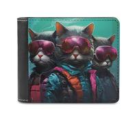 sinyumoney Cat Adventurers in Style 3D Print Clutch Purse Slots ID Window RFID Blocking Leather Men's Wallet Youth Guys 11.7cm*9.5cm