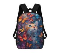 sinyumoney Cat And Butterflies Dreamscape Backpack with Pocket 3D Printed Backpacks, Travel Rucksacks Book Bags Kids School Bag 17inch