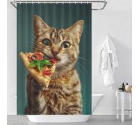 sinyumoney Cat And His Pizza Hilarious Bath Curtain with Hooks Waterproof Fabric Shower Curtain Anti Mould for Toile Bathroom Dorm 46.85x70.87Inch（119x180cm）