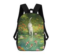 sinyumoney Cat And Koi Pond Illustration Backpack School Bag High Secondary School Bags Casual Backpack for Campus Outdoor Travel Sports 17inch