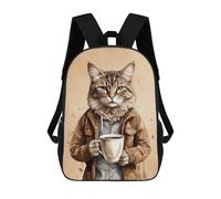 sinyumoney Cat Animals Coffee School Backpack School Bags For Girls Boys Backpack With Pocket Fashion School Bag Kids Backpack 17inch