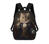 sinyumoney Cat Aristrocat Wine Backpack Kids School Backpack School Bag 3D Printed Fashion School Bag for Boys Elementary And Middle School Student 17inch