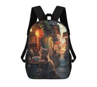 sinyumoney Cat Asia Ramen Village 3D Printed 17inch School Bag Children's School Backpack Travel Backpacks Casual Fashion Bag for Kids School Students