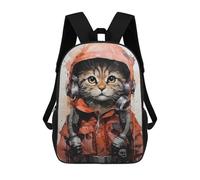 sinyumoney Cat Aviator in Orange Backpacks 3D Printed Kids School Backpack Outdoor Casual Daypack Fashion Casual Children Backpacks Cute Travel Bags 17inch