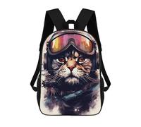 sinyumoney Cat Aviator with Goggles Kids School Backpack School Bag 3D Printed School Bag for Boys Elementary And Middle School Students 17inch