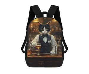 sinyumoney Cat Bartender Children's Backpacks School Backpack 3D Printed Backpack for Kids Travel Rucksacks Book Bags Kids School Bag 17inch