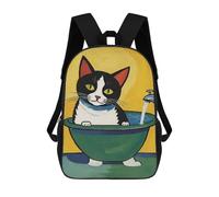sinyumoney Cat Bath Cute Poster 3D Printed 17 Inch School Backpack Casual Children's Backpacks 3D Printed for Boys Elementary And Middle
