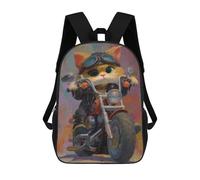 sinyumoney Cat Biker Adventure -1 School Backpack Secondary Causal Travel High School Bags for Camping Outdoor Adventures And Daily Travel 17inch
