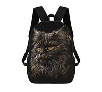 sinyumoney Cat Black Gold 3D Printed School Backpack Casual Children's Backpacks 3D Printed School Bag for Boys Elementary And Middle 17inch