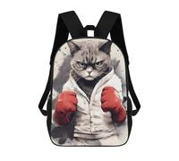 sinyumoney Cat Boxer Wearing Gloves School Backpack 3D Printed Children's 17inch Backpacks Bag Bookbag for Kids Boy Girl Book Bags Kids School Bag Travel Rucksacks