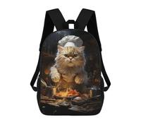 sinyumoney Cat Chef Kitchen Children's Backpack, 3D Printed School Backpack, Backpack for Boys Girls, Adjustable School Bag for Primary School 17inch