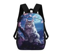 sinyumoney Cat Cherry Blossom Japan 3D Printed Kids School Bag Rucksacks Children's School Fashion Casual Back Pack High Capacity Travel Book Bags Backpack for Kids 17inch