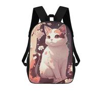 sinyumoney Cat Cherry Blossoms 3D Printed Children's School Backpack for Kids High Capacity Travel Rucksacks Book Bags Kids School Bag Back Pack 17inch