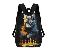 sinyumoney Cat Chess Painting Children's Backpack, 3D Printed School Backpack, Backpack for Boys Girls, Adjustable School Bag for Primary School 17inch