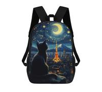 sinyumoney Cat Dreaming Tokyo Starry Night Backpacks Kids School Backpack Fashion School Bag 3D Printed School Bag for Boys Elementary And Middle School Students 17inch