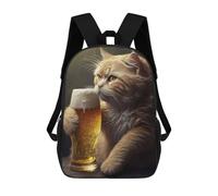 sinyumoney Cat Drinking Beer-2 3D Printed Kids Backpacks Boys Fashion School Bag Travel Backpacks School Bags for Boys Elementary School Students 17inch