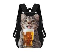sinyumoney Cat Drinking Beer 3D Printed Children's School Backpack for Kids High Capacity Travel Rucksacks Book Bags Kids School Bag Back Pack 17inch
