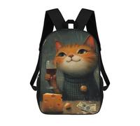 sinyumoney Cat Drinking Wine with Cheese Backpack School Large School Backpack for Boys for Teenage Girls Boys Women Men 17inch