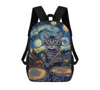 sinyumoney Cat Drummer Starry Night 3D Printed Children's School Backpack for Kids High Capacity Travel Rucksacks Book Bags Kids School Bag Back Pack 17inch