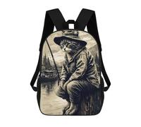 sinyumoney Cat Fishing in A Lake Children's Backpacks School Backpack 3D Printed Backpack for Kids Travel Rucksacks Book Bags Kids School Bag 17inch