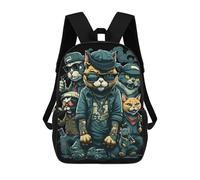 sinyumoney Cat Gangsters Urban Cats in Cool Attire 3D Printed Children's School Backpack for Kids High Capacity Travel Rucksacks Book Bags Kids School Bag Back Pack 17inch