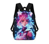 sinyumoney Cat Girls Anime Neon Children's School Backpack 3D Printed for Kids Travel Rucksacks Book Bags Kids School Bag 17inch