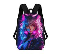 sinyumoney Cat Girls Neon Pink Children's Backpack, 17 Inch 3D Printed School Backpack, Backpack Cartoon Adjustable School Bag for Primary School