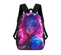 sinyumoney Cat Girls Pink Neon Anime Children's Backpacks School 3D Printed Bag Bookbag for Kids Travel Rucksacks Boy Girl Book Bags Kids School Bag 17inch