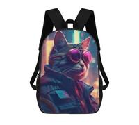sinyumoney Cat Glasses Leather Jacket School Backpack 3D Printed Children's 17inch Backpacks Bag Bookbag for Kids Boy Girl Book Bags Kids School Bag Travel Rucksacks
