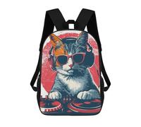 sinyumoney Cat Headphone Dj Music 3D Printed Kids School Bag Rucksacks Children's School Fashion Casual Back Pack High Capacity Travel Book Bags Backpack for Kids 17inch