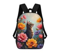 sinyumoney Cat in A Flower Garden Backpack Cartoon Plush Bag, 3D Backpack for Kids School Bag Birthday Gift Idea for Boys And Girls 17inch