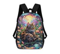 sinyumoney Cat in A Moonlit Garden Kids School Backpack School Bag 3D Printed School Bag for Boys Elementary And Middle School Students 17inch