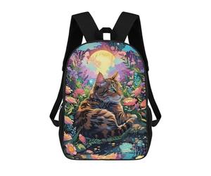 sinyumoney Cat in A Moonlit Garden Kids School Backpack School Bag 3D Printed School Bag for Boys Elementary And Middle School Students 17inch