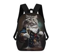 sinyumoney Cat in Aristocratic Attire with Glass of Champagne Backpack School Daypacks Business Backpack Water Resistant Bookbag for Teenage Girls Boys Women Men 17inch