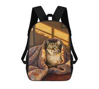 sinyumoney Cat in Blanket, Warm Sunlight Children's School Backpack 3D Printed for Kids Travel Rucksacks Book Bags for Boys Elementary School Students 17inch