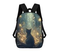 sinyumoney Cat in Enchanted Forest School Backpack for Girls 17inch Casual Daypack Lightweight Rucksack Boy Girl Backpack for Middle School Students