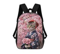 sinyumoney Cat in Kimono with Cherry Blossoms 3D Printed Children's School Backpack for Kids Travel Rucksacks Book Bags Kids School Bag 17inch